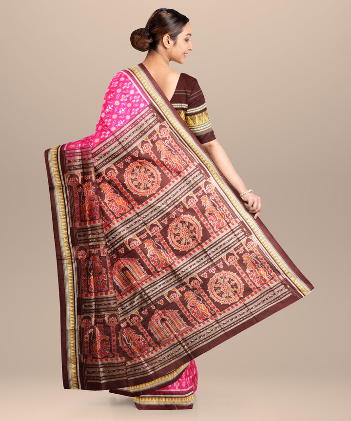 Pink red black silk handloom sambalpuri saree