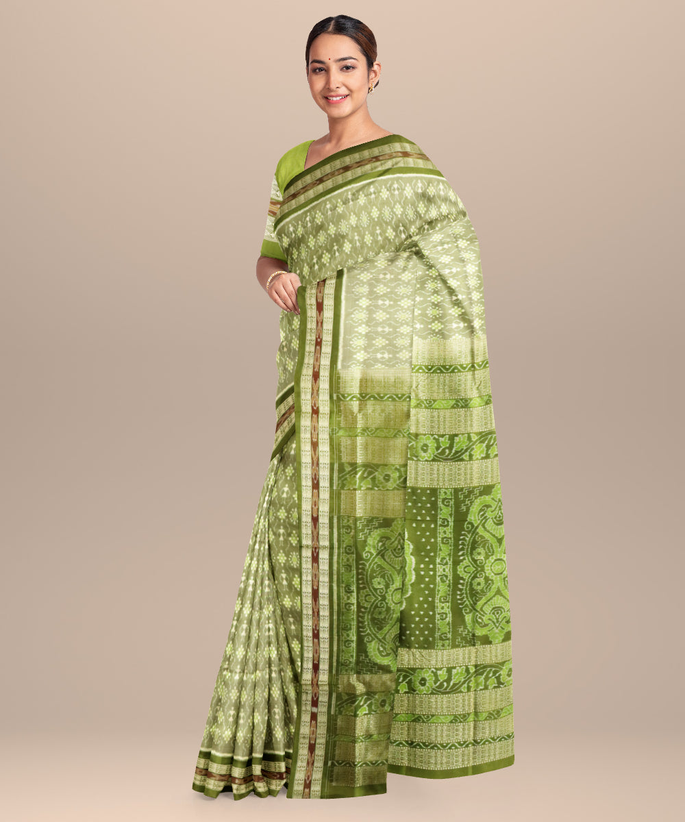 Dark sea green fern green silk handloom sambalpuri saree