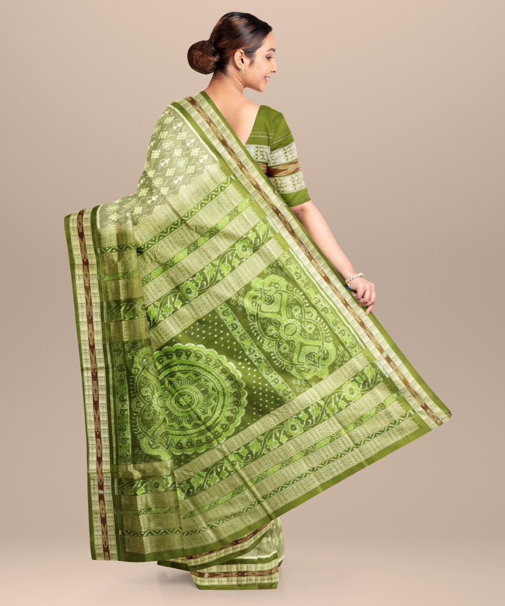 Dark sea green fern green silk handloom sambalpuri saree