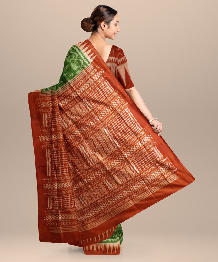 Dark olive green pastel red silk handloom sambalpuri saree