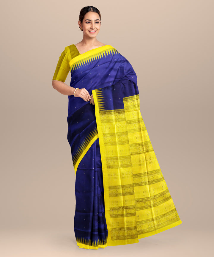 Dark blue daffodil silk handloom bomkai saree