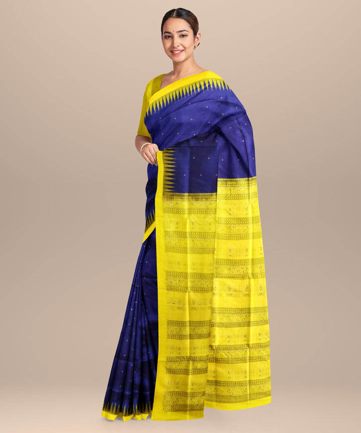 Dark blue daffodil silk handloom bomkai saree