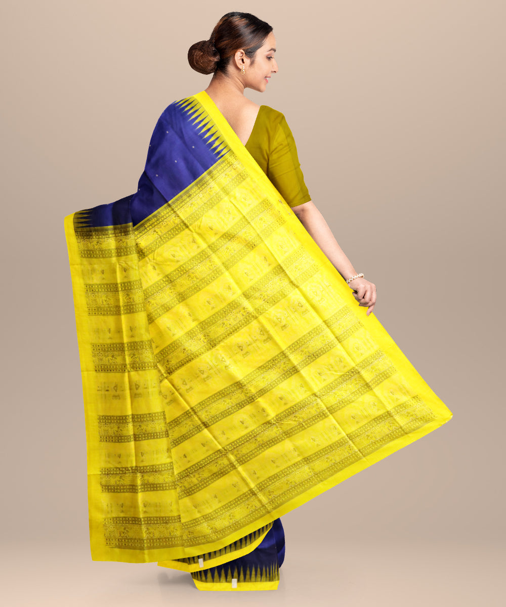Dark blue daffodil silk handloom bomkai saree