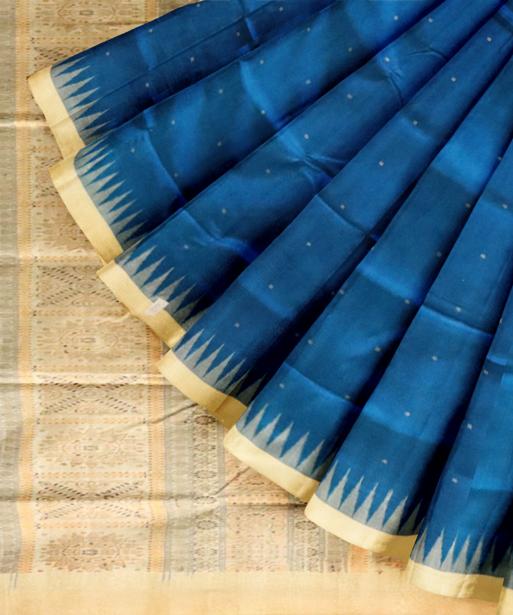 Brandeis blue cream silk handloom bomkai saree