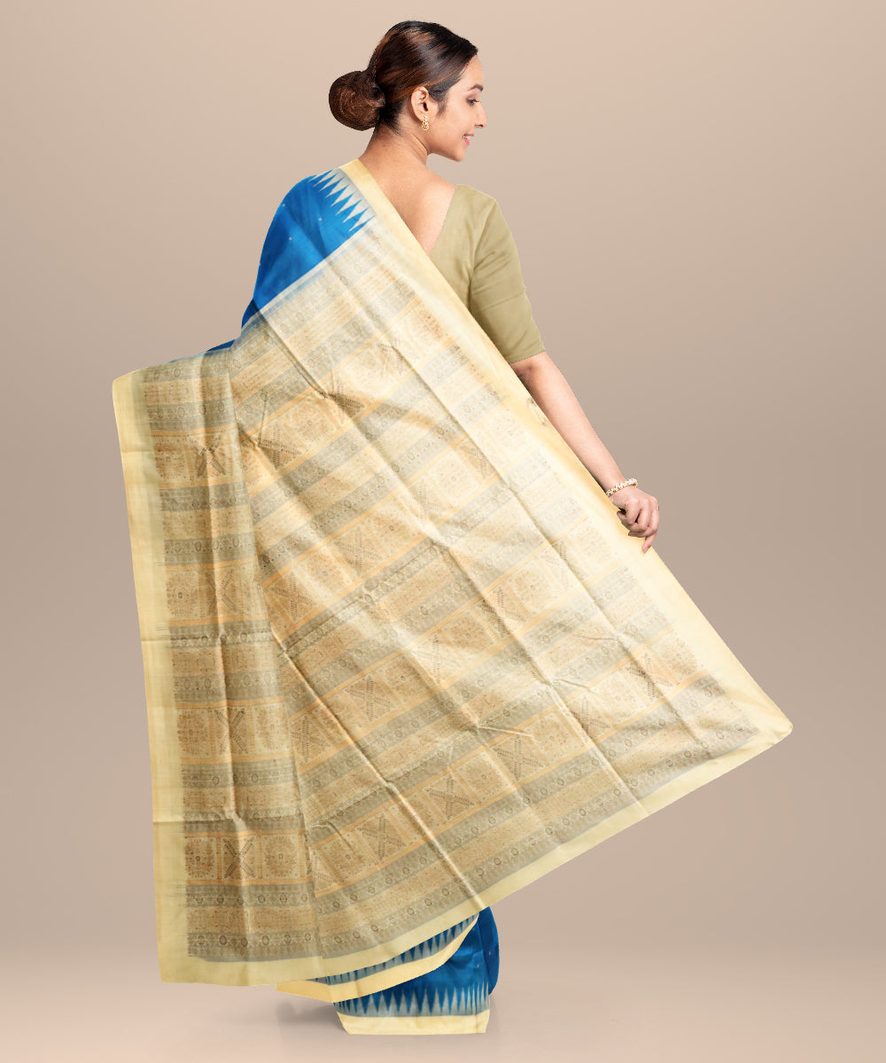 Brandeis blue cream silk handloom bomkai saree