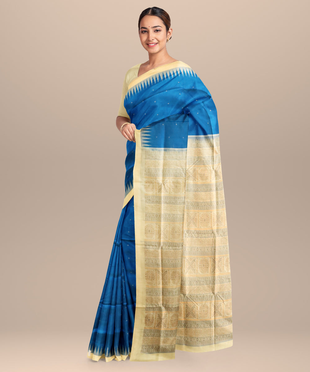 Brandeis blue cream silk handloom bomkai saree
