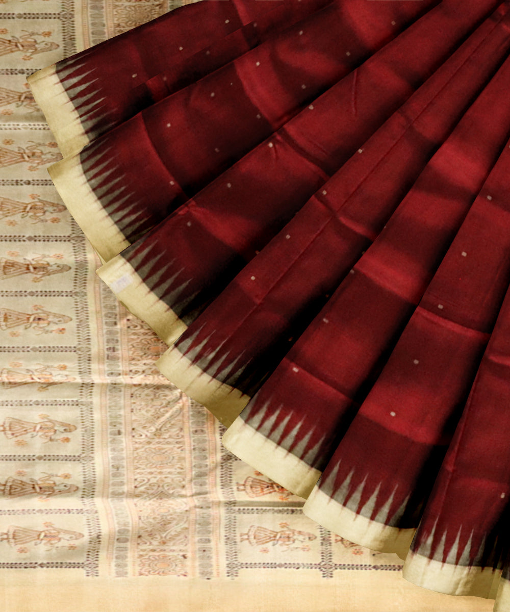 Antique ruby maroon cream silk handloom bomkai saree