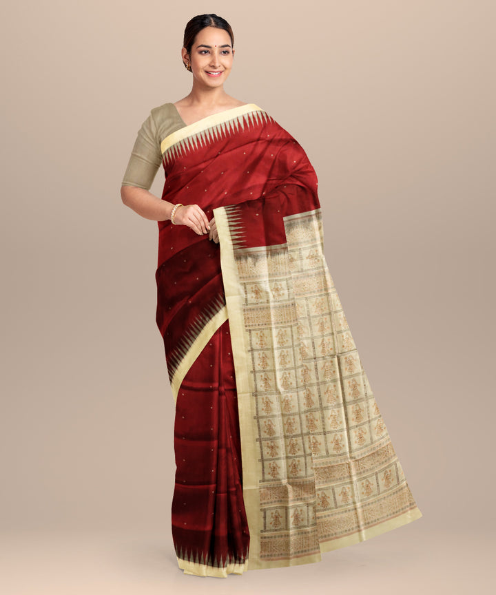 Antique ruby maroon cream silk handloom bomkai saree