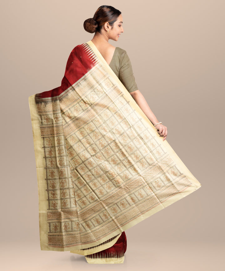 Antique ruby maroon cream silk handloom bomkai saree