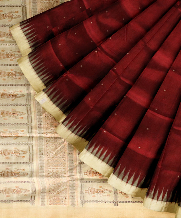 Antique ruby cream silk handloom bomkai saree