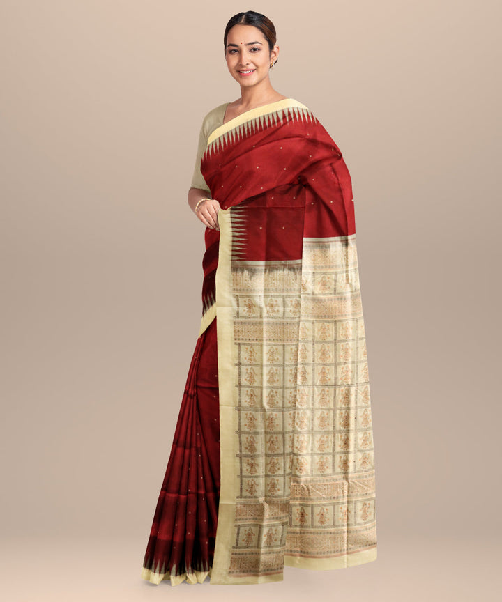 Antique ruby cream silk handloom bomkai saree