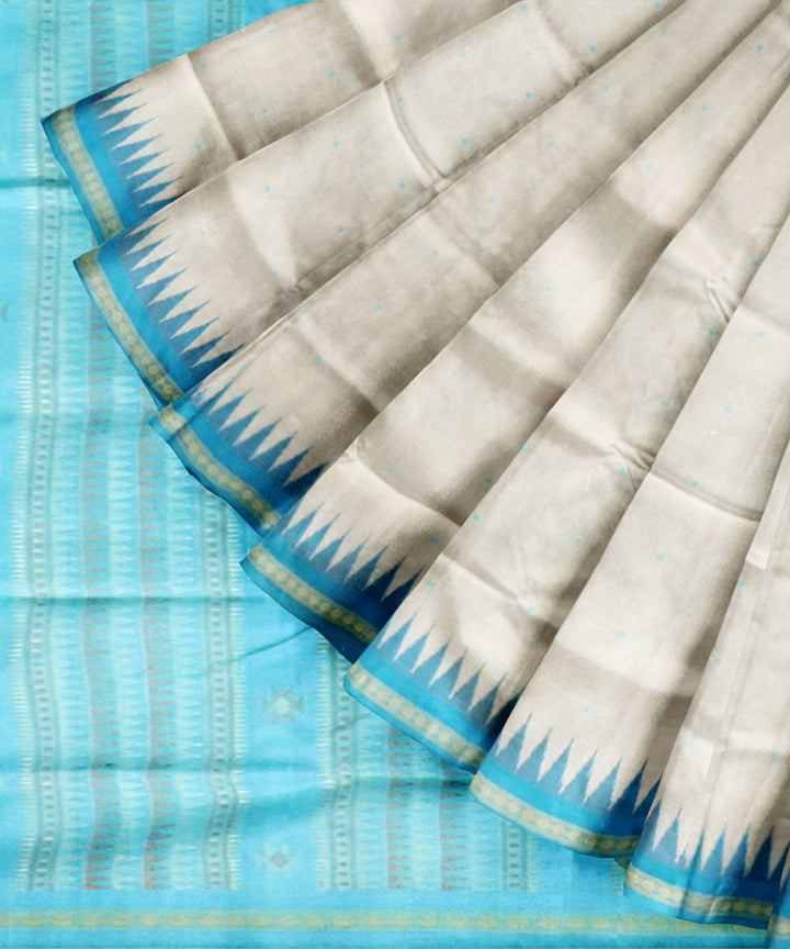 Azureish white azure silk handloom bomkai saree