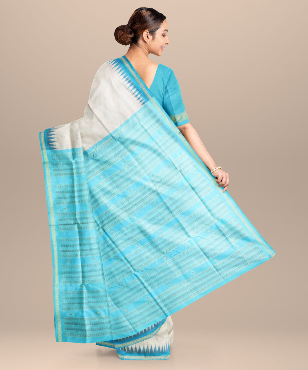 Azureish white azure silk handloom bomkai saree