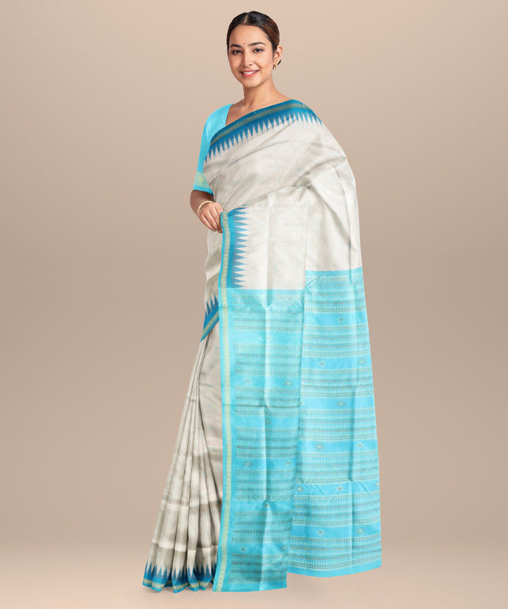 Azureish white azure silk handloom bomkai saree