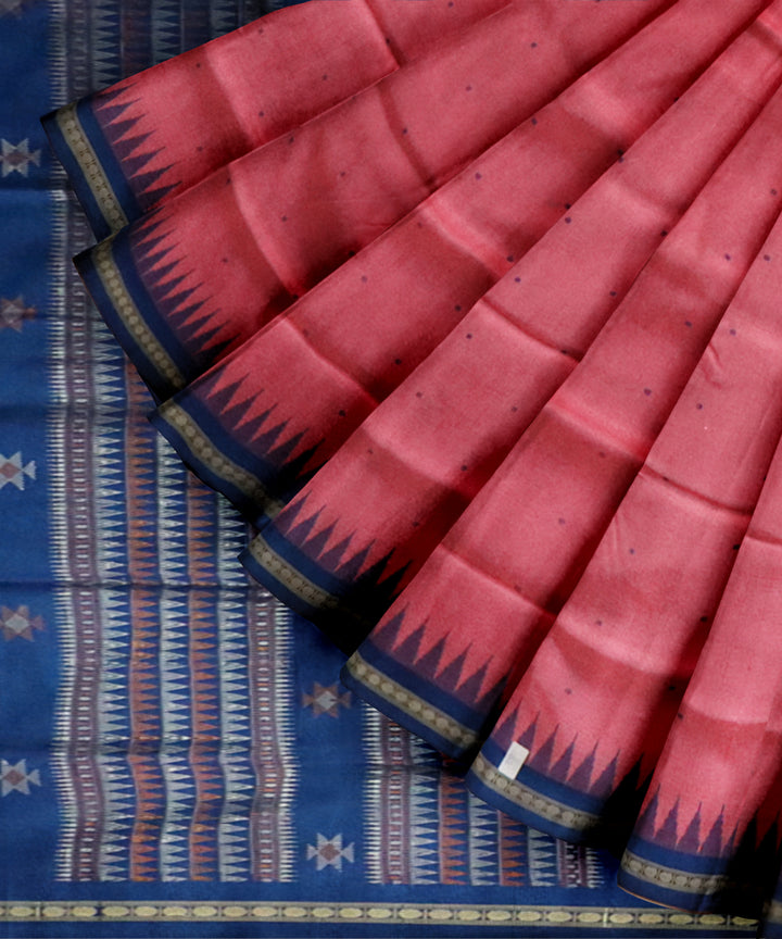 Blush pink blue silk handloom bomkai saree