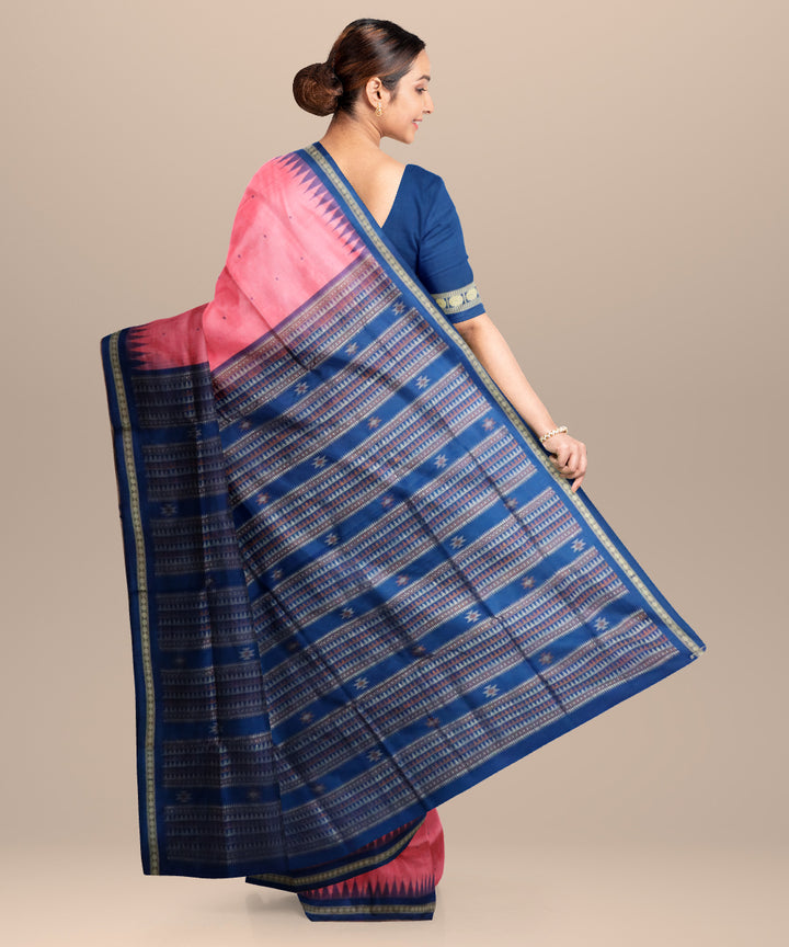 Blush pink blue silk handloom bomkai saree
