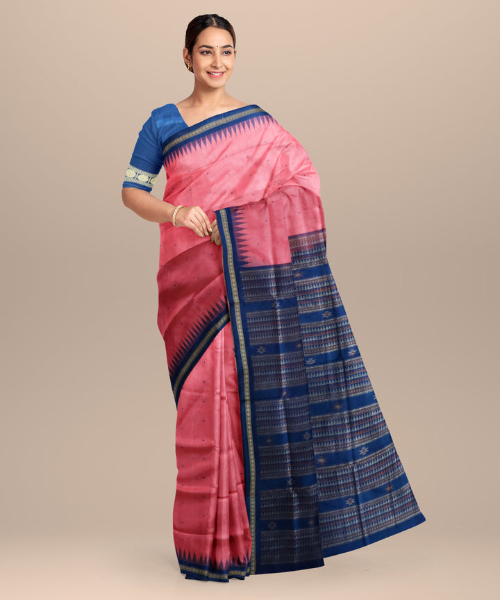 Blush pink blue silk handloom bomkai saree