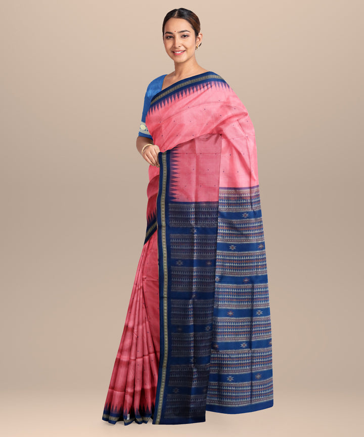 Blush pink blue silk handloom bomkai saree