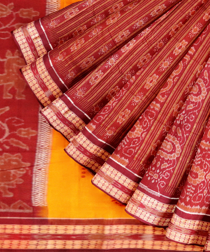 Carrot orange carmine cotton handloom sambalpuri saree