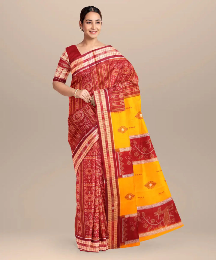 Carrot orange carmine cotton handloom sambalpuri saree