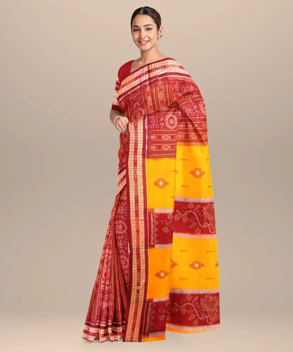 Carrot orange carmine cotton handloom sambalpuri saree