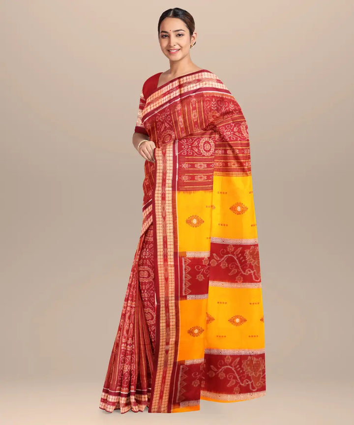 Carrot orange carmine cotton handloom sambalpuri saree
