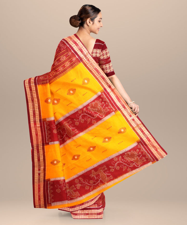 Carrot orange carmine cotton handloom sambalpuri saree