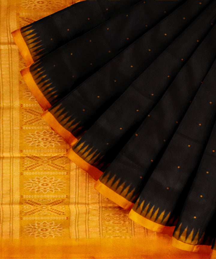 Black cadmium orange silk handloom bomkai saree