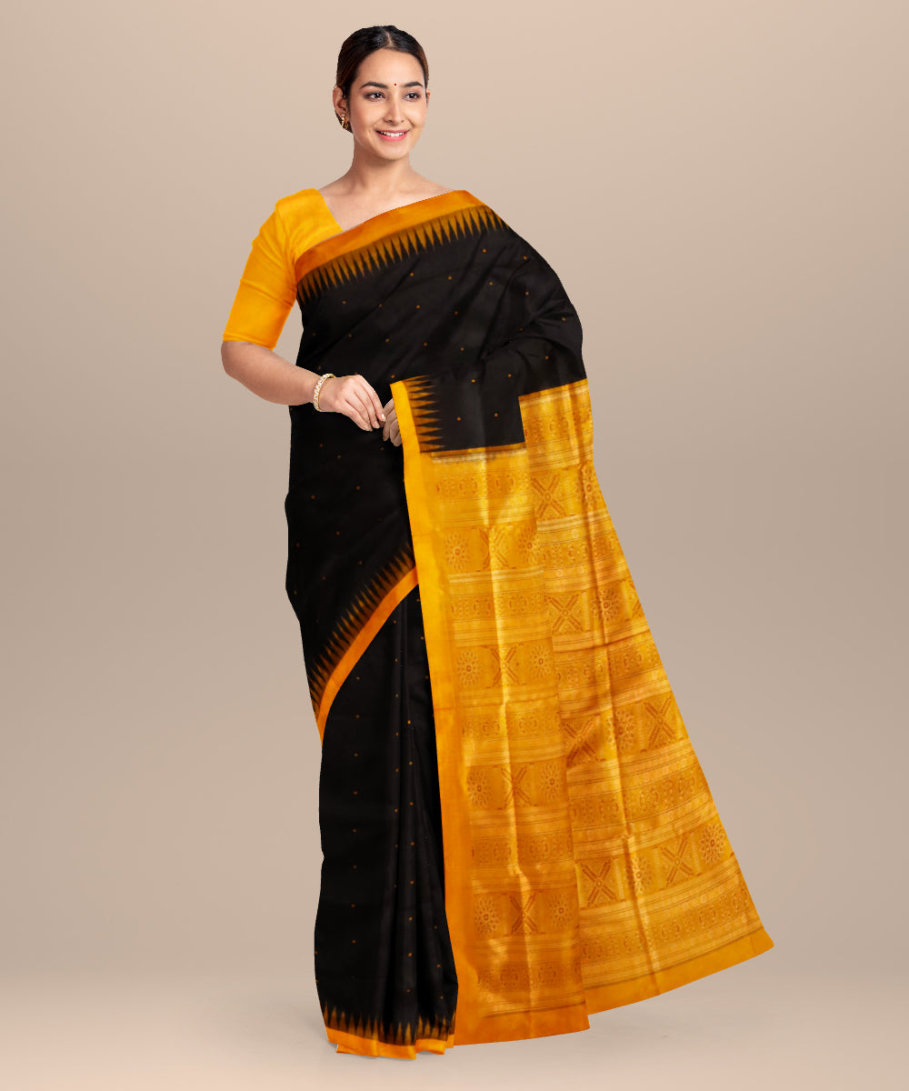 Black cadmium orange silk handloom bomkai saree