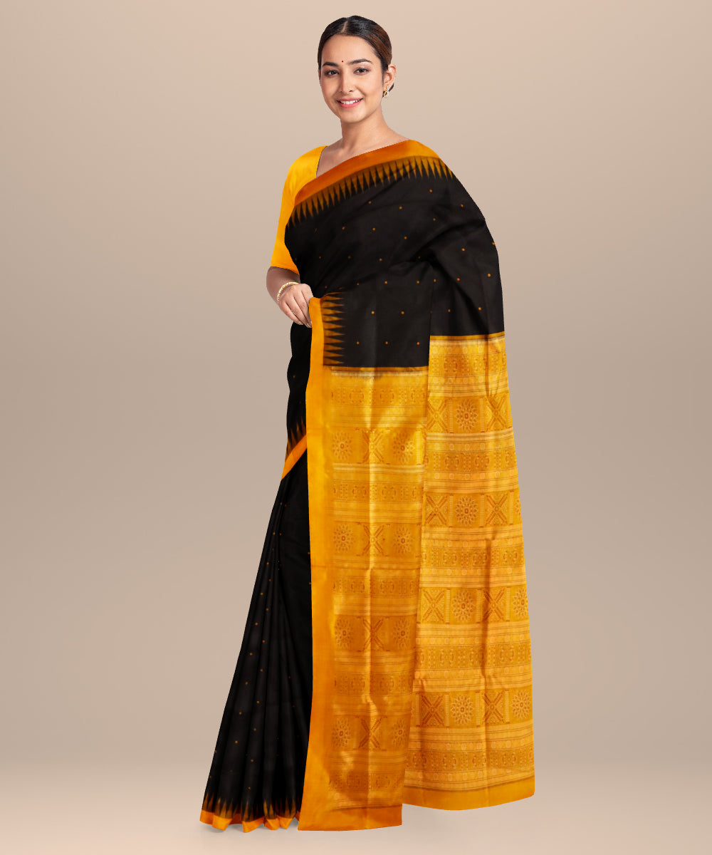 Black cadmium orange silk handloom bomkai saree