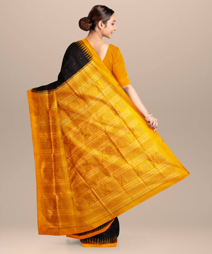 Black cadmium orange silk handloom bomkai saree