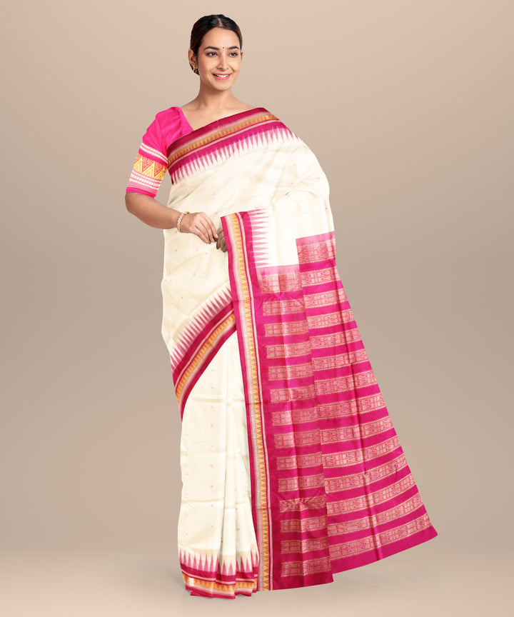 White flirt silk handloom bomkai saree