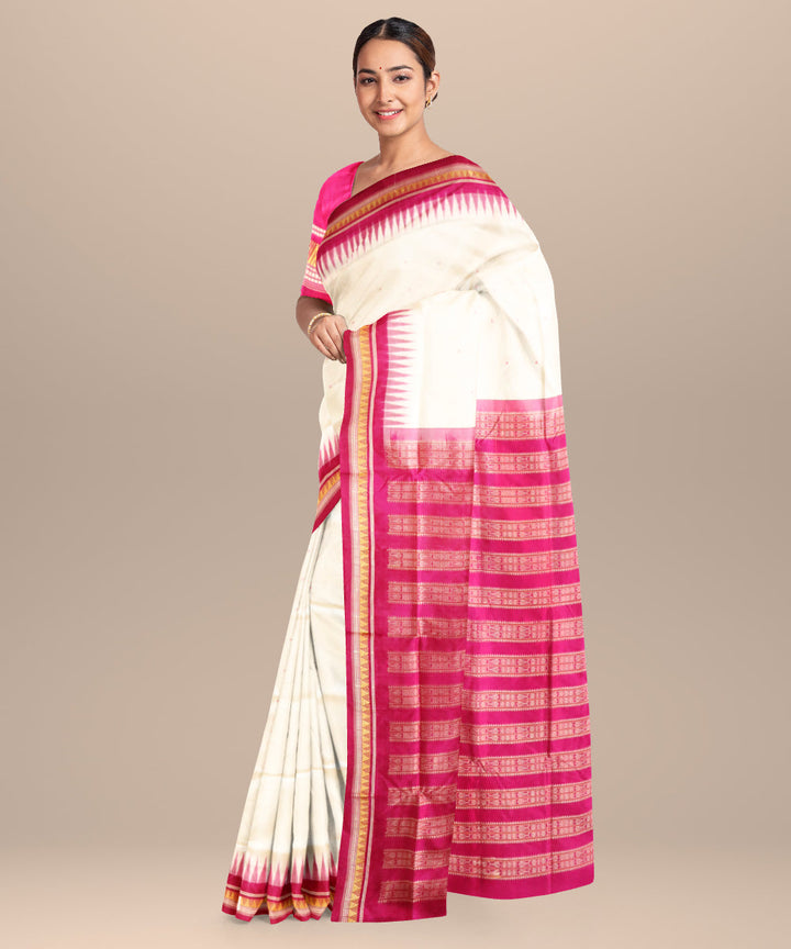 White flirt silk handloom bomkai saree
