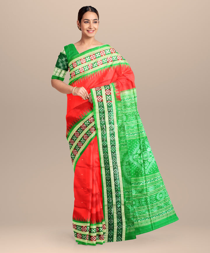 Red forest green silk handloom bomkai saree