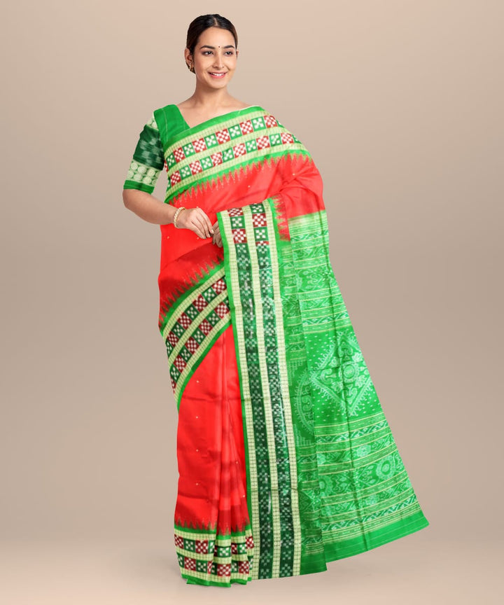 Red Forest Green Silk Handloom Bomkai Saree