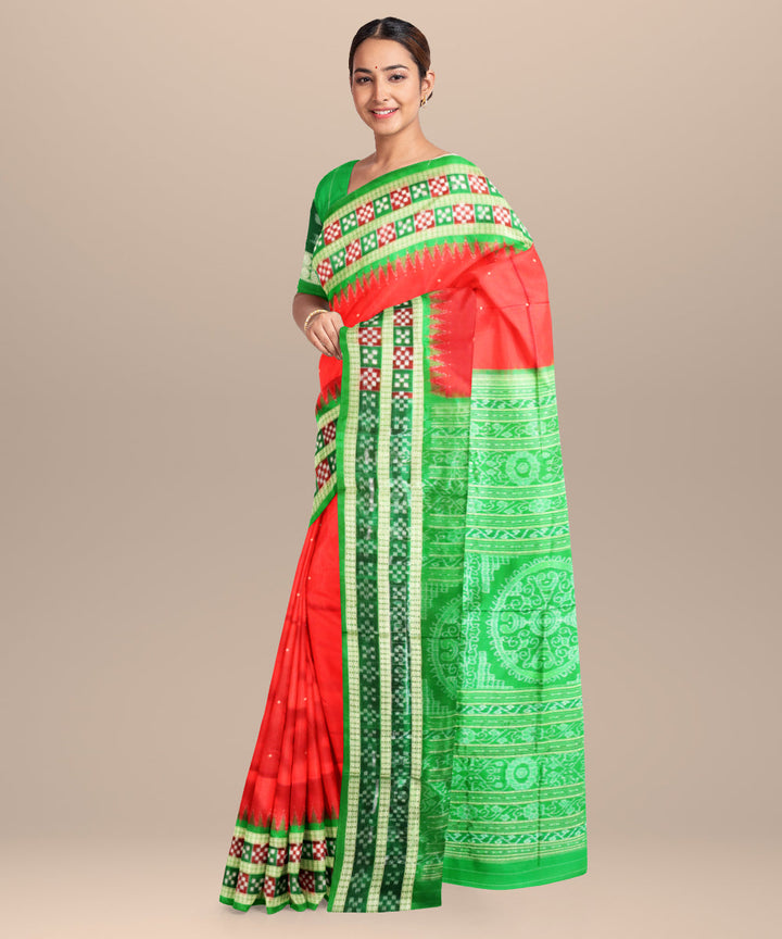 Red forest green silk handloom bomkai saree