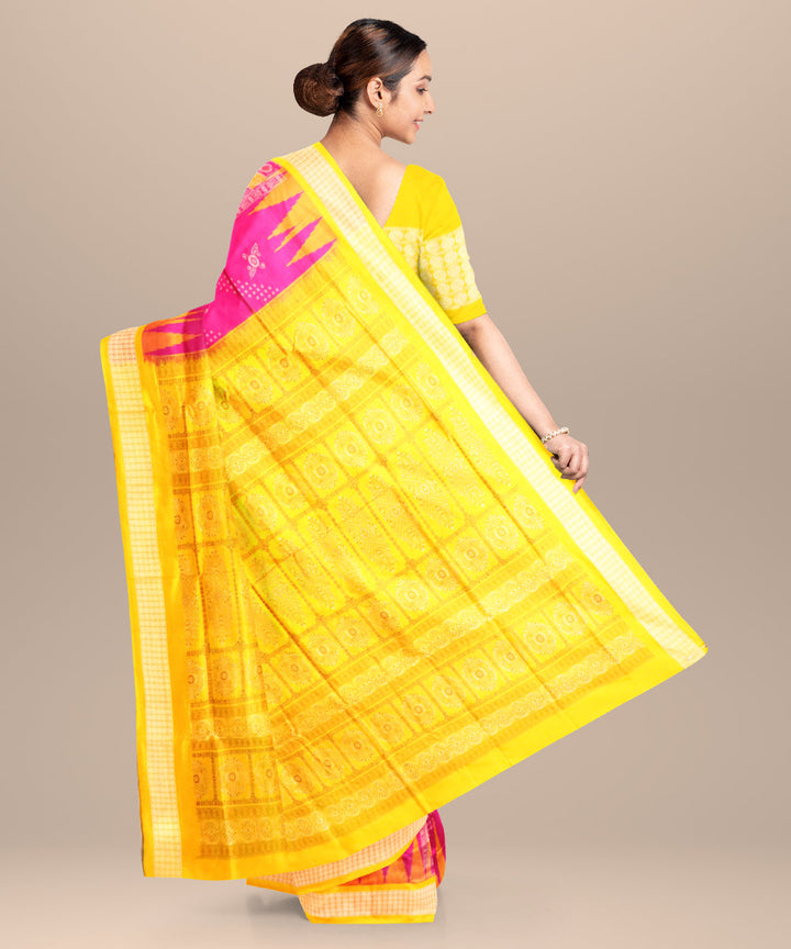 Fluorescent pink fluorescent orange silk handloom bomkai saree