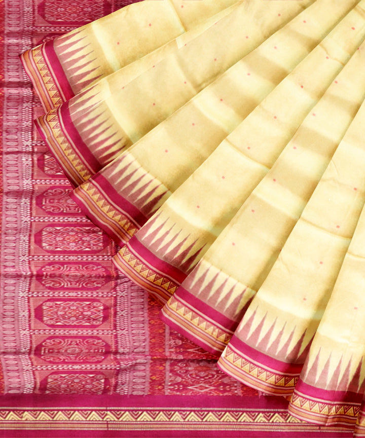 Cream purple silk handloom sambalpuri saree