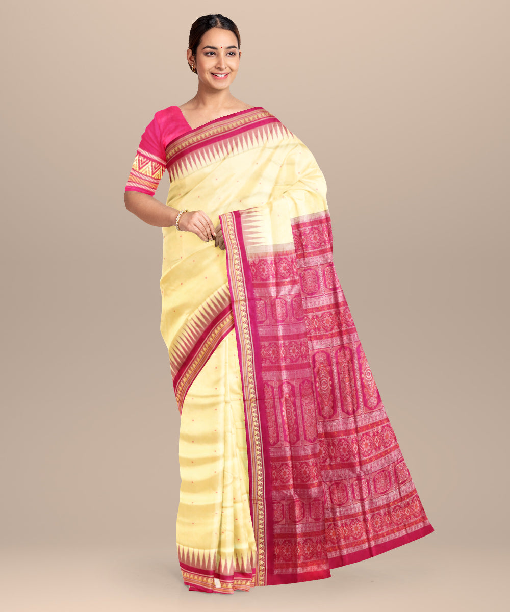 Cream purple silk handloom sambalpuri saree