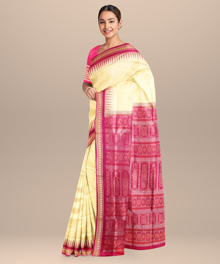Cream purple silk handloom sambalpuri saree