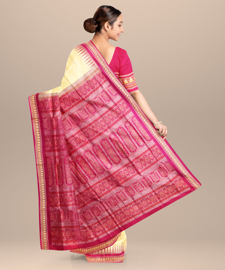 Cream purple silk handloom sambalpuri saree