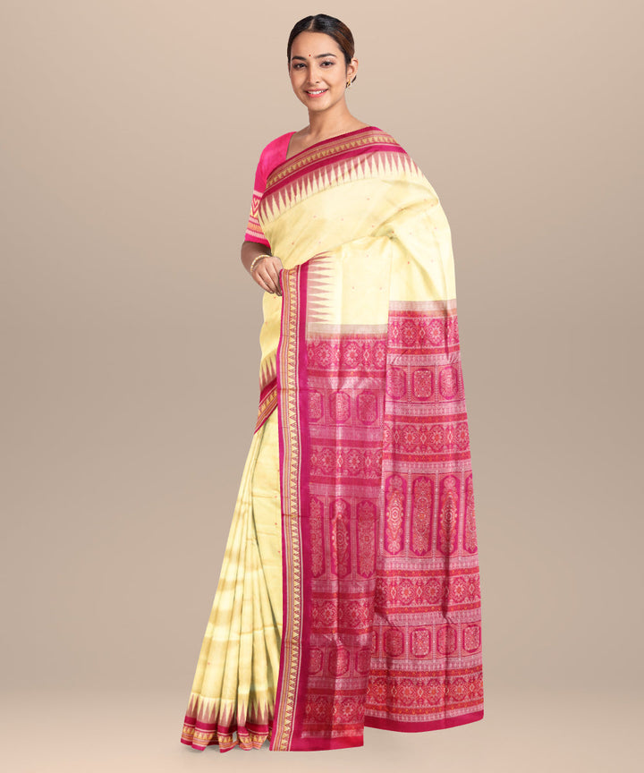 Cream purple silk handloom sambalpuri saree