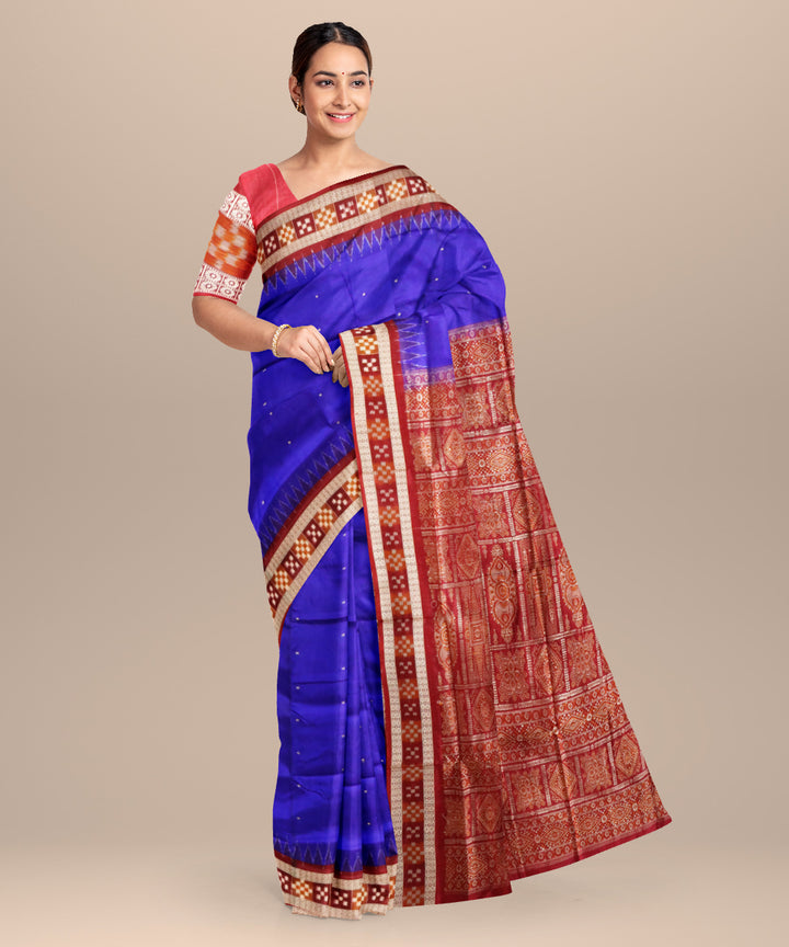 Electric indigo maroon silk handloom sambalpuri saree