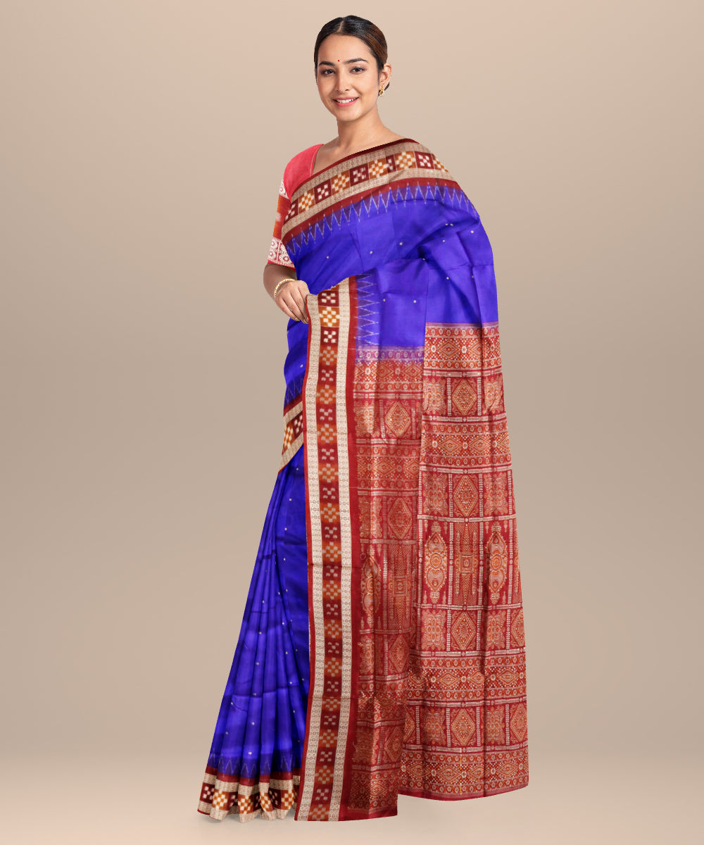 Electric indigo maroon silk handloom sambalpuri saree