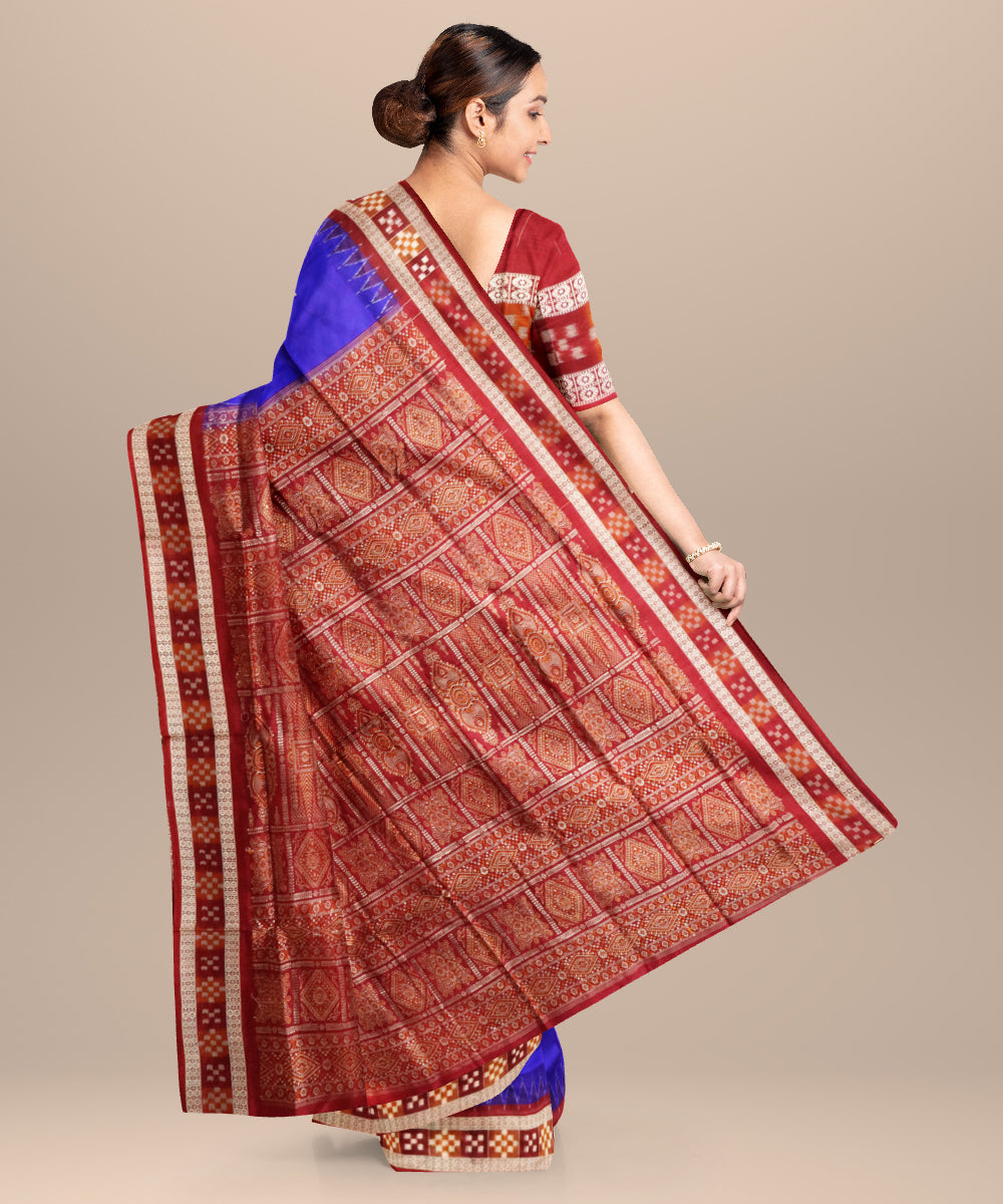 Electric indigo maroon silk handloom sambalpuri saree