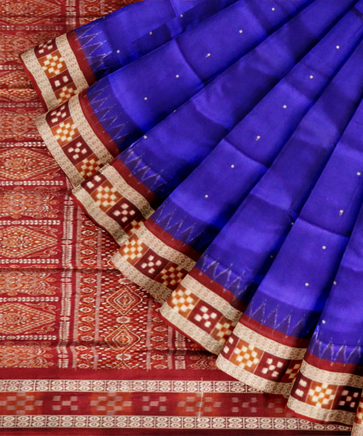 Electric indigo maroon silk handloom sambalpuri saree