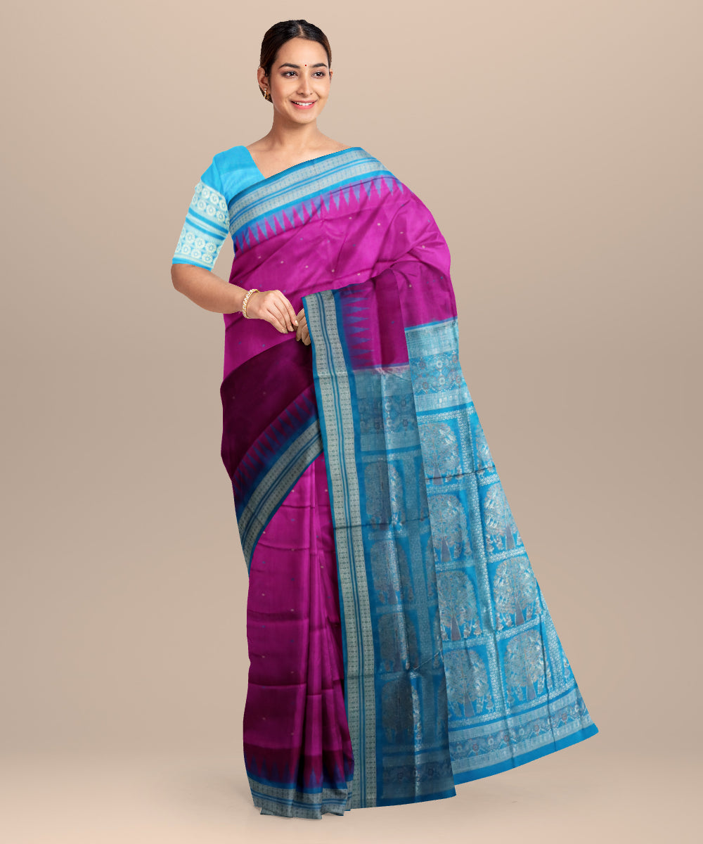 Dark magenta dodger blue silk handloom bomkai saree