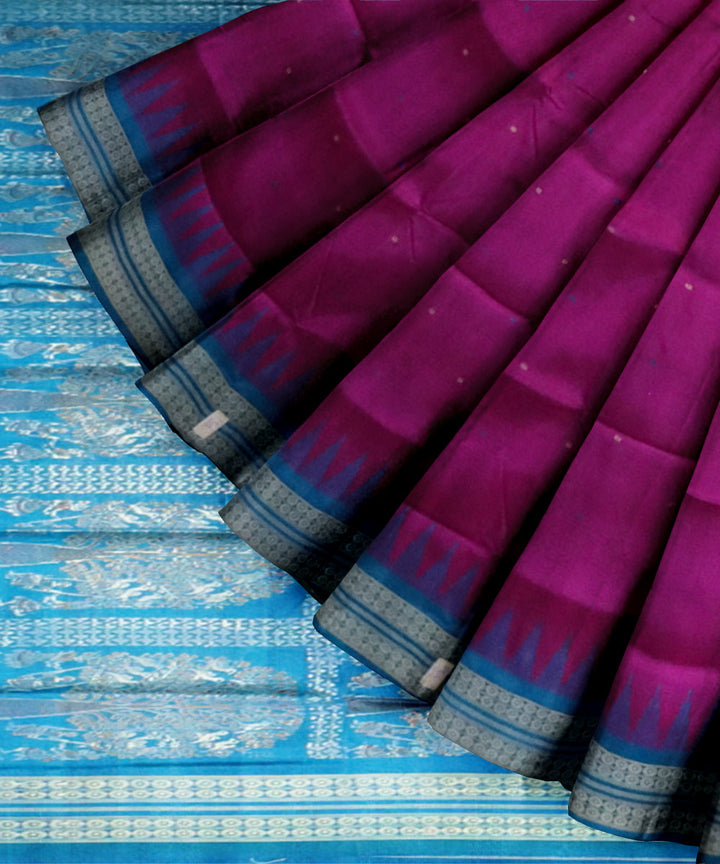 Dark magenta dodger blue silk handloom bomkai saree