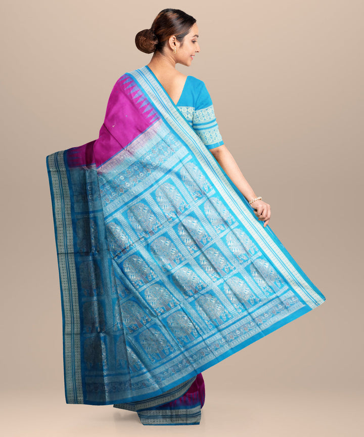 Dark magenta dodger blue silk handloom bomkai saree