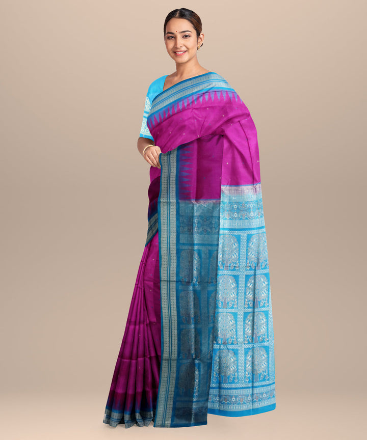 Dark magenta dodger blue silk handloom bomkai saree